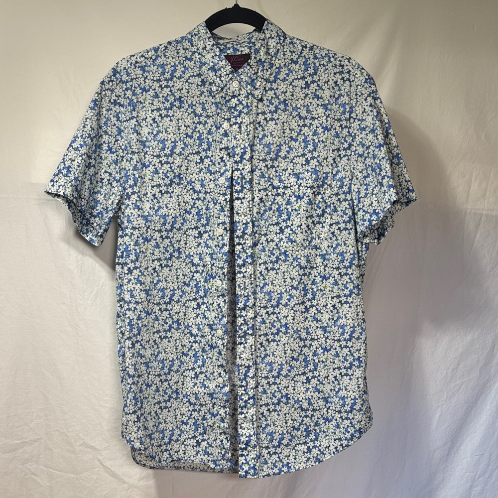 J. Crew Blue and White Floral Button-Down Shirt